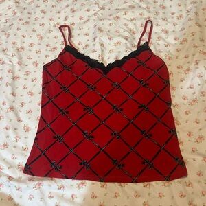 Red and black lace cami top with bows